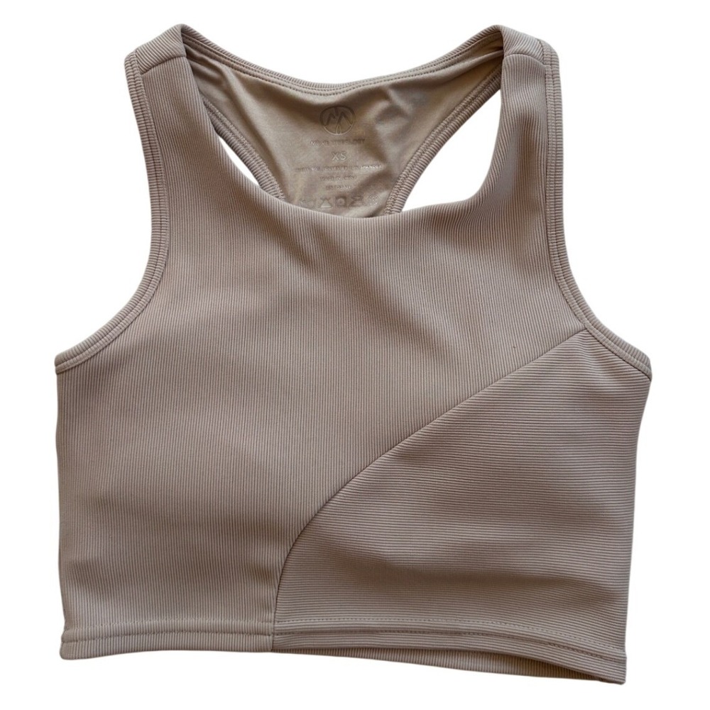 Move Theology Ribbed Sports Bra Women XS Taupe Excellent Racerback Crop Top